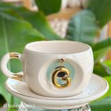 Bsk Ceramics Handmade Harfli Nazar Çay Fincanı Yeşil - G