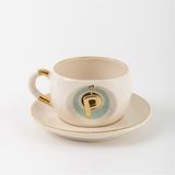 Bsk Ceramics Handmade Harfli Nazar Çay Fincanı Yeşil - P