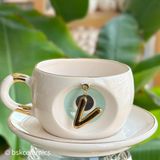Bsk Ceramics Handmade Harfli Nazar Çay Fincanı Yeşil - V