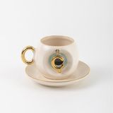 Bsk Ceramics Handmade Harfli Nazar Kahve Fincanı Yeşil - C