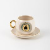 Bsk Ceramics Handmade Harfli Nazar Kahve Fincanı Yeşil - O