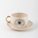 BSK Ceramics Handmade Nazar Göz Oyuklu Çay Fincanı Mavi Seramik El Yapımı