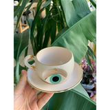 BSK Ceramics Handmade Nazar Göz Oyuklu Çay Fincanı Nil Yeşili Seramik El Yapımı