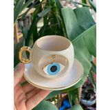 BSK Ceramics Handmade Nazar Göz Oyuklu Kahve Fincanı Mavi Seramik El Yapımı