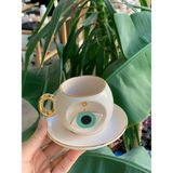 BSK Ceramics Handmade Nazar Göz Oyuklu Kahve Fincanı Nil Yeşili Seramik El Yapımı