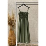 BSL Drapeli Askılı % 100 Cotton Midi Elbise