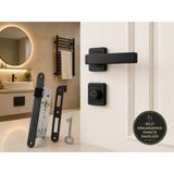 Bsm Akbaş Grup Kare Rozetli Wc Banyo Kapı Kolu Tam Set Mat Siyah Alüminyum Gövde 40 mm Sessiz Wc Kilit Mekanizması Dahil