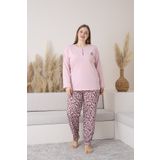 BSM Kadın Yüksek Kalite Battal Uzun Kol Rahat Pamuklu Desenli Pijama Takımı