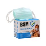 Bsm Yassı Lastikli Cerrahi Çocuk Maskesi 50 Adet yesil