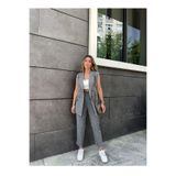 BSN Çizgili kumaş takım yelek pantolon takım