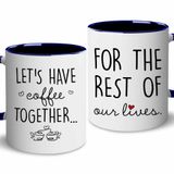 BSQUIELE Let's Have Coffee Together For The Rest Of Our Lives Kahve Kupası Seti - Çiftler için Nişan Düğün Hediyesi, Bay ve Bayan Kupa Seti - Gelin Duş Hediyesi, Nişanlı Gelin ve Damat Çiftler Kahve