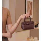 BSR Luisant Kadın Mini Boy Tokalı Deri Görünümlü El Çantası, Kemer Detaylı El ve Omuz Çantası - 23x13 cm - Bordo