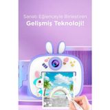 Bşr Tech Dijital Fotoğraf Makinesi Çocuk Termal Resim Kağıt Baskılı Yazıcı Kamera Video Makinesi CMR18 - Mor