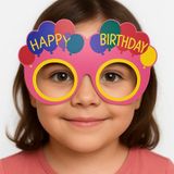 Bsre Balon Desenli Karton Doğum Günü Gözlükleri 6 Adet Pembe Renk