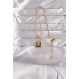 Bsre Gold Renk Karışık Mineli El Figür Tarot Kolye (316L Çelik)