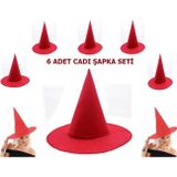Bsre Kırmızı Keçe Cadı Şapkası Yetişkin-Çocuk Uyumlu