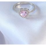 Bsre Pembe Zirkon Taşlı Kalpli Charm Pirinç Kadın Yüzük (Gümüş Renk)