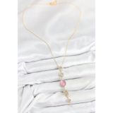 Bsre Pirinç Zincir Pembe Zirkon Taşlı Y Kolye (Gold Renk)