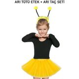 Bsre Sarı Tütü Etek ve Sarı Ponponlu Arı Taç Seti