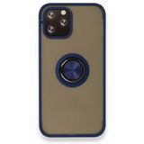 BSSM iPhone 12 Pro Max Montreal Yüzüklü Silikon Kapak Lacivert Siyah İnci Kılıf