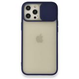 BSSM iPhone 12 Pro Max Palm Buzlu Kamera Sürgülü Silikon Lacivert Kılıf