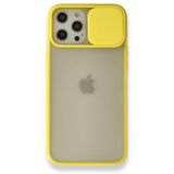 BSSM iPhone 12 Pro Max Palm Buzlu Kamera Sürgülü Silikon Sarı Kılıf