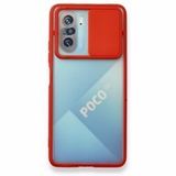 BSSM Palm Buzlu Kamera Sürgülü Silikon - Kırmızı Xiaomi Poco F3 Kılıf