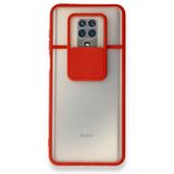 BSSM Palm Buzlu Kamera Sürgülü Silikon - Kırmızı Xiaomi Redmi Note 9 Pro Kılıf
