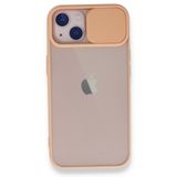 BSSM Palm Buzlu Kamera Sürgülü Silikon - Pembe iPhone 13 Kılıf