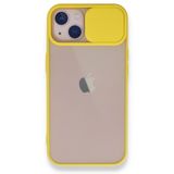 BSSM Palm Buzlu Kamera Sürgülü Silikon - Sarı iPhone 13 Kılıf
