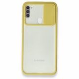 BSSM Palm Buzlu Kamera Sürgülü Silikon - Sarı Samsung Galaxy A11 Kılıf