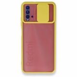 BSSM Palm Buzlu Kamera Sürgülü Silikon - Sarı Xiaomi Redmi 9T Kılıf