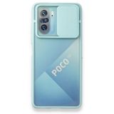 BSSM Palm Buzlu Kamera Sürgülü Silikon - Turkuaz Xiaomi Poco F3 Kılıf