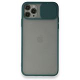 BSSM Palm Buzlu Kamera Sürgülü Silikon - Yeşil iPhone 11 Pro Kılıf