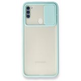 BSSM Samsung Galaxy A11 Palm Buzlu Kamera Sürgülü Silikon Turkuaz Kılıf