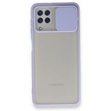 BSSM Samsung Galaxy A22 Palm Buzlu Kamera Sürgülü Silikon Lila Kılıf