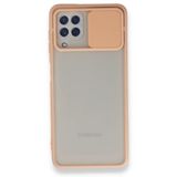 BSSM Samsung Galaxy A22 Palm Buzlu Kamera Sürgülü Silikon Pembe Kılıf