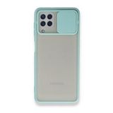 BSSM Samsung Galaxy A22 Palm Buzlu Kamera Sürgülü Silikon Turkuaz Kılıf