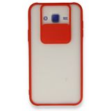 BSSM Samsung Galaxy J7 Palm Buzlu Kamera Sürgülü Silikon - Kırmızı Kılıf