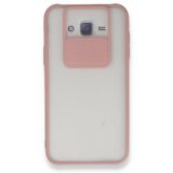 BSSM Samsung Galaxy J7 Palm Buzlu Kamera Sürgülü Silikon - Pembe Kılıf