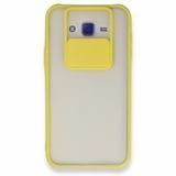 BSSM Samsung Galaxy J7 Palm Buzlu Kamera Sürgülü Silikon - Sarı Kılıf