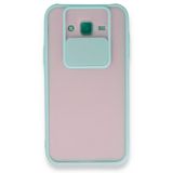 BSSM Samsung Galaxy J7 Palm Buzlu Kamera Sürgülü Silikon - Turkuaz Kılıf