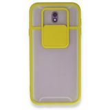 BSSM Samsung Galaxy J7 Pro J730 Palm Buzlu Kamera Sürgülü Silikon Sarı Kılıf