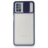 BSSM Samsung Galaxy M51 Palm Buzlu Kamera Sürgülü Silikon Lacivert Kılıf