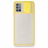 BSSM Samsung Galaxy M51 Palm Buzlu Kamera Sürgülü Silikon Sarı Kılıf