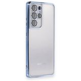BSSM Samsung Galaxy S21 Ultra Razer Lensli Silikon Açık Mavi Kılıf