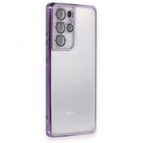 BSSM Samsung Galaxy S21 Ultra Razer Lensli Silikon Mor Kılıf