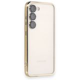 BSSM Samsung Galaxy S23 Plus Razer Lensli Silikon Gold Cep Telefonu Kılıfı