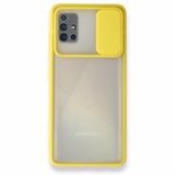 BSSM Sarı Samsung Galaxy A71 Palm Buzlu Kamera Sürgülü Silikon Kılıf