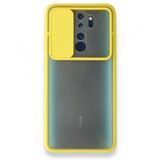 BSSM Xiaomi Redmi Note 8 Pro Palm Buzlu Kamera Sürgülü Silikon Sarı Kılıf